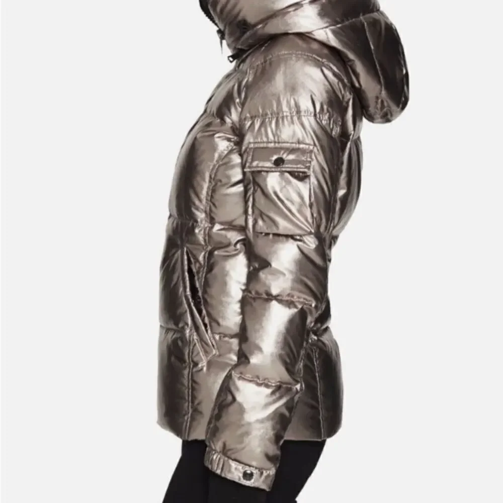 S13 Kylie Metallic Duck Down Feather Detachable Hooded Puffer Jacket